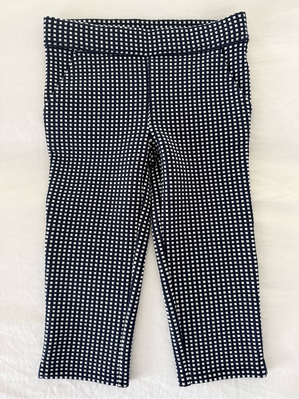 Janie & Jack Girls Navy and White Gingham Pull-On Cropped Pants. Size 3. NWT.